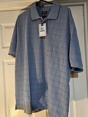 Van Heusen Light Blue Windowpane Polo Flex Stretch Size XL Wrinkle Free